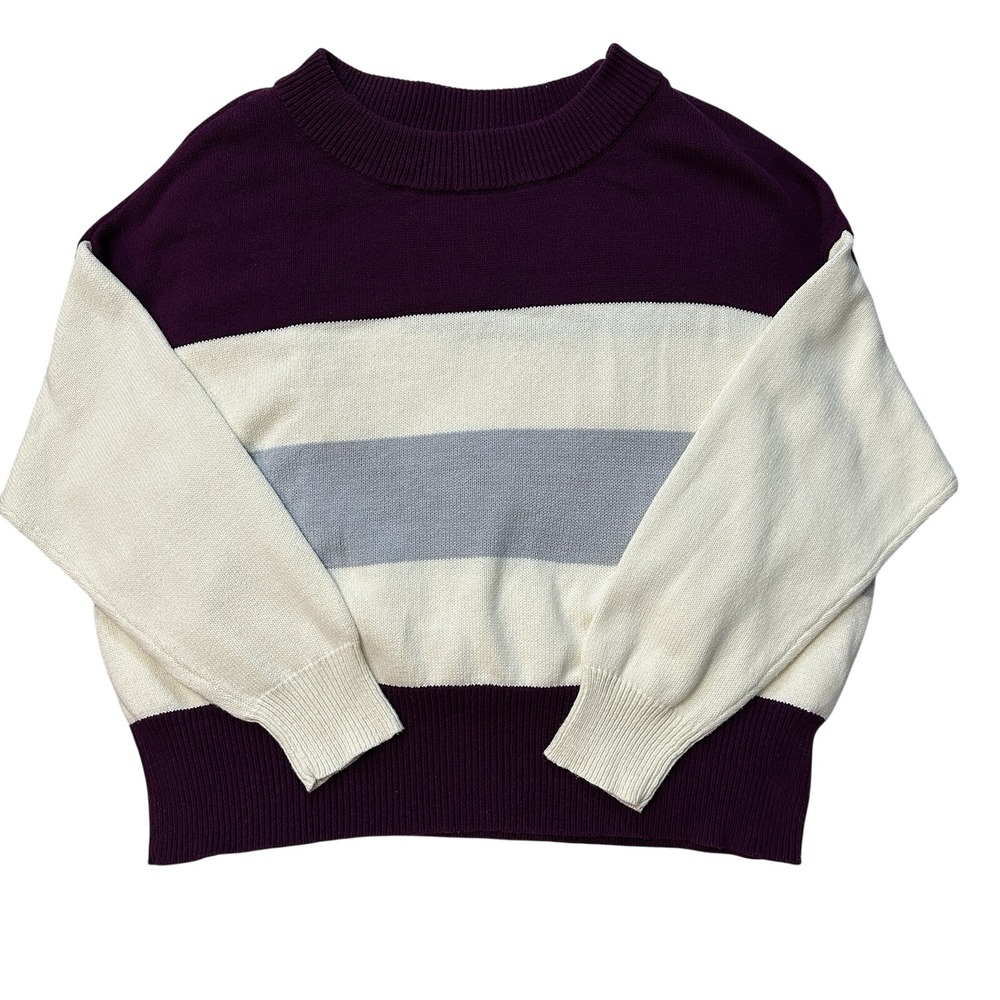 Lucky Brand Womens‎ Sweater XXL Purple Beige Striped Crew Neck Knit